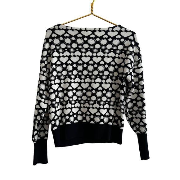 Maeve by Anthropologie Heart Print Boat Neck Sweater in Black & White Size XS - Picture 2 of 6
